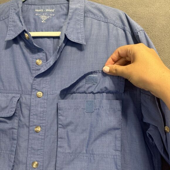 Exofficio Insect Shield Button Up Shirt Mens Size M Blue Hiking Fishing Camping - Picture 8 of 12